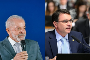 Na simulação de segundo turno, Lula e Flávio Bolsonaro estão empatados na pesquisa Atlas/Bloomberg - Ricardo Stuckert/PR e Edilson Rodrigues/Agência Senado